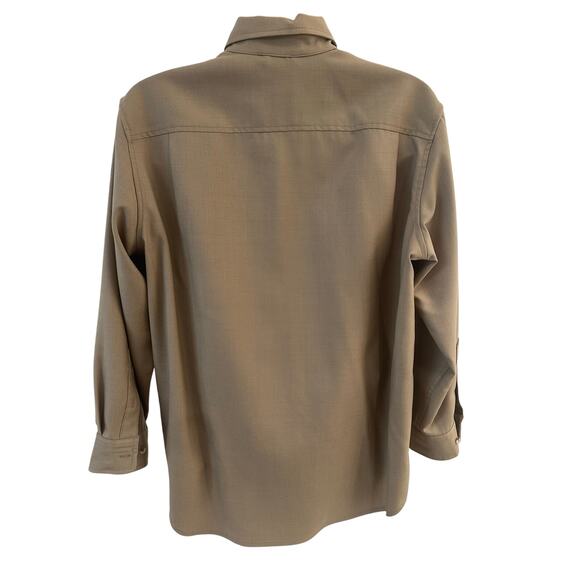 LL Bean Men's Large 284263 Flap Pocket 100% Wool Olive Green Button Down Shirt - Picture 6 of 12